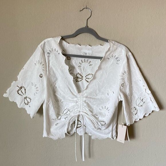 NWT Mother The Social Butterfly 100% Cotton Crop White Top Blouse Size M - Picture 8 of 12